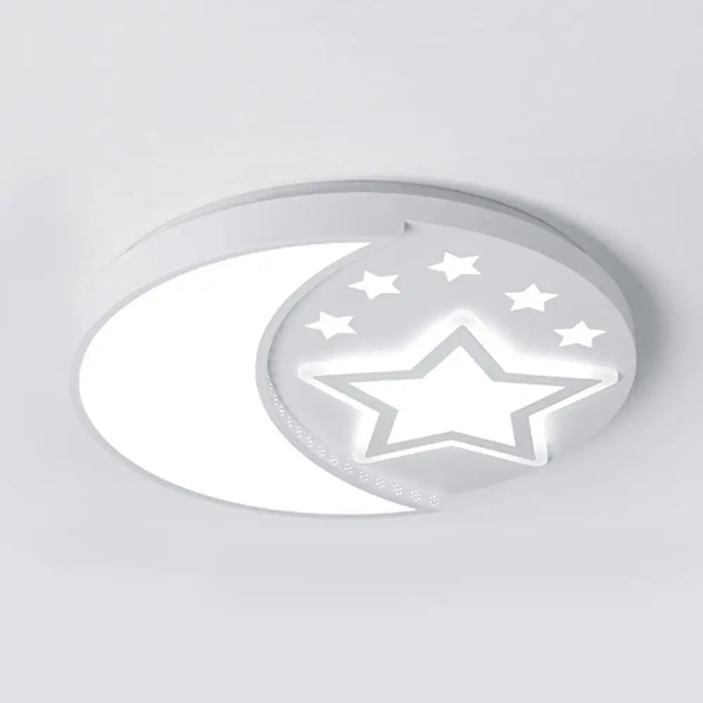 Contemporary White Study Room Ceiling Lamp With Starry Flush Mount And Crescent Metal Design /