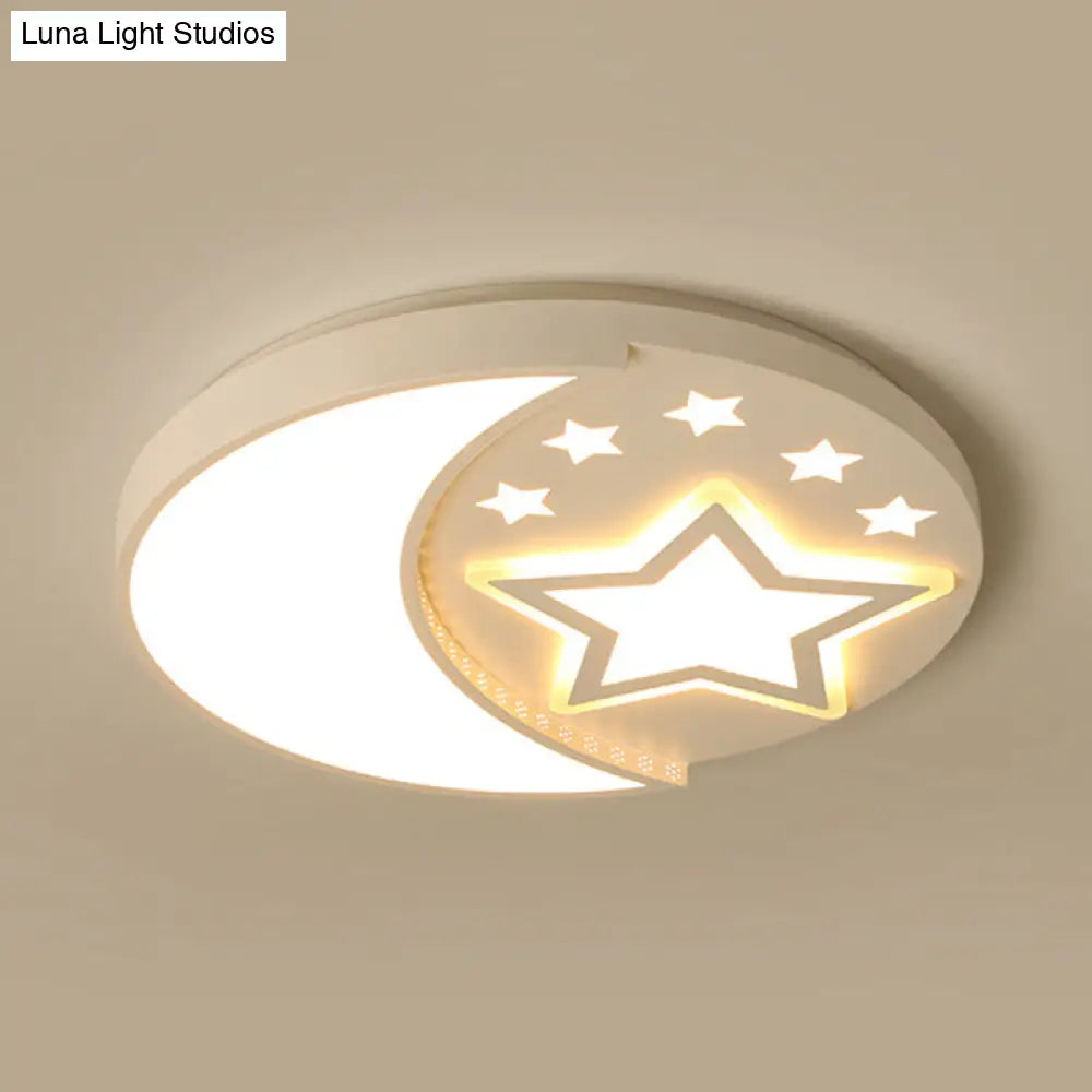 Contemporary White Study Room Ceiling Lamp With Starry Flush Mount And Crescent Metal Design / Third