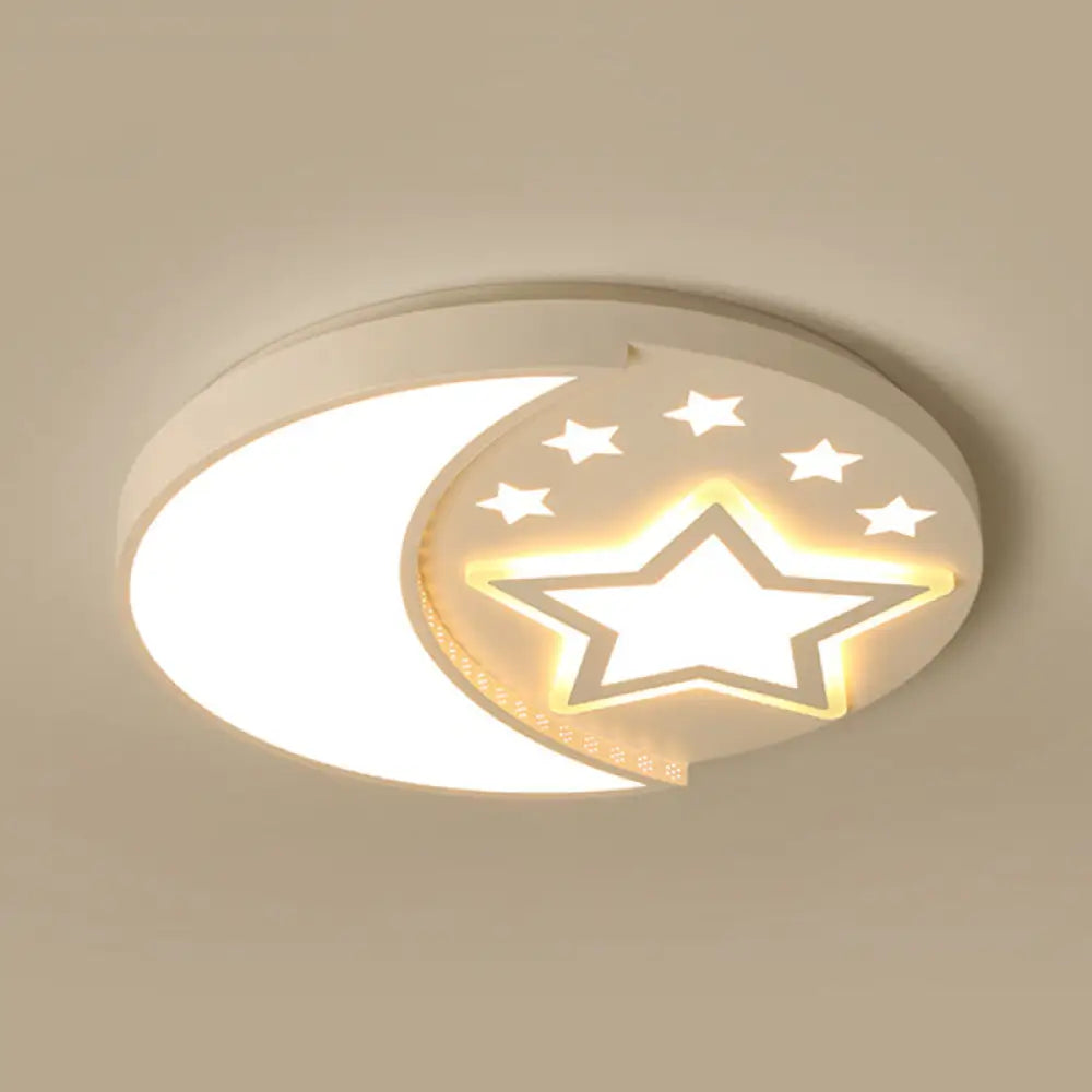 Contemporary White Study Room Ceiling Lamp With Starry Flush Mount And Crescent Metal Design /