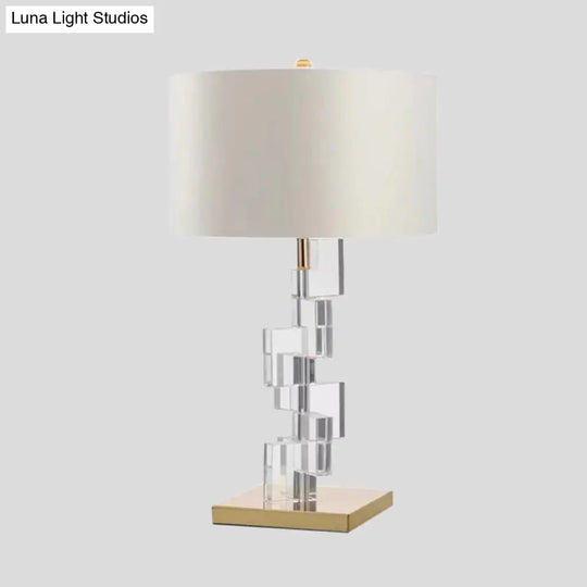 Contemporary White Table Lamp: Straight Sided Shade Fabric 1 Head Desk Light