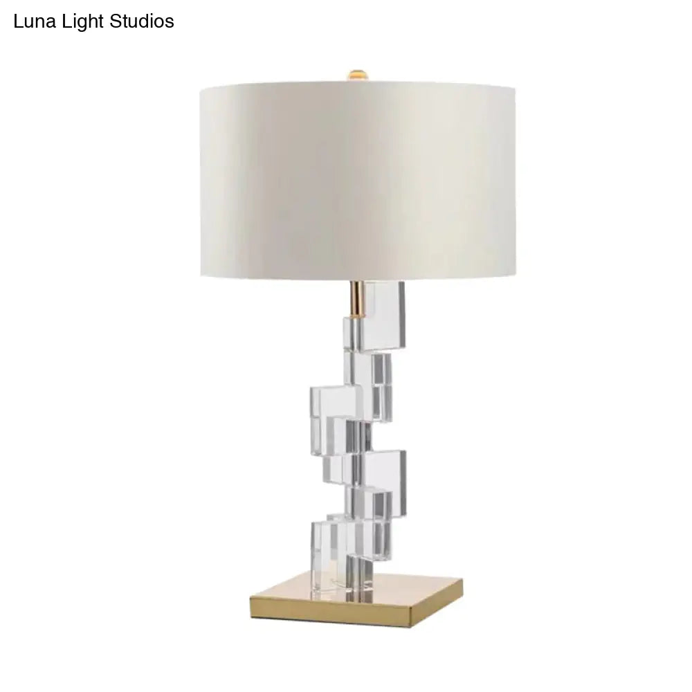 Contemporary White Table Lamp: Straight Sided Shade Fabric 1 Head Desk Light