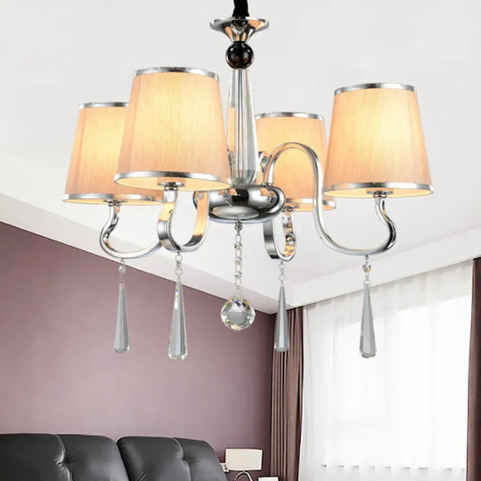 Contemporary White Tapered Chandelier Light - Pendant Lighting With Crystal Drop For Living Room