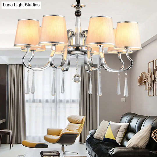 Contemporary White Tapered Chandelier Light - Pendant Lighting With Crystal Drop For Living Room