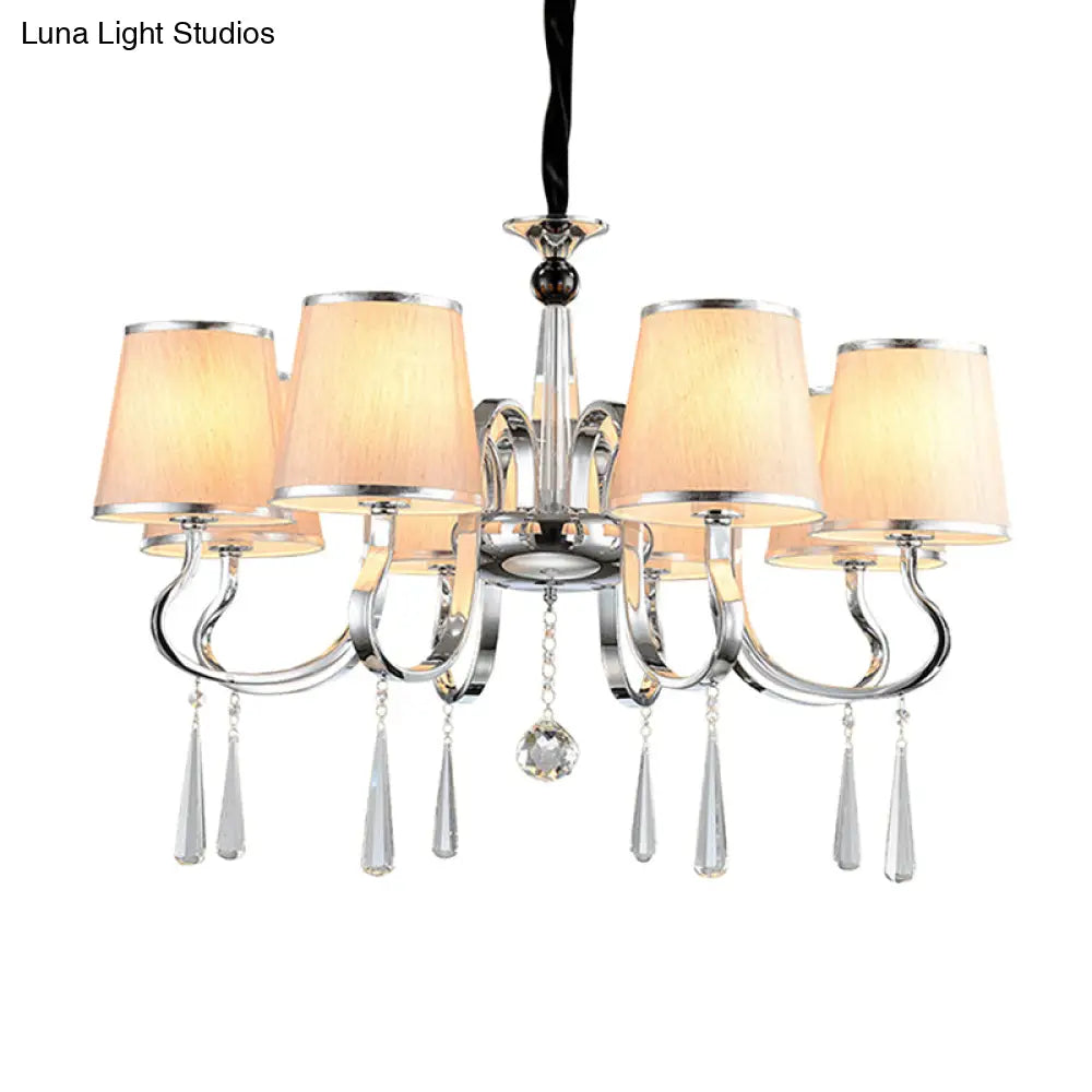 Contemporary White Tapered Chandelier Light - Pendant Lighting With Crystal Drop For Living Room