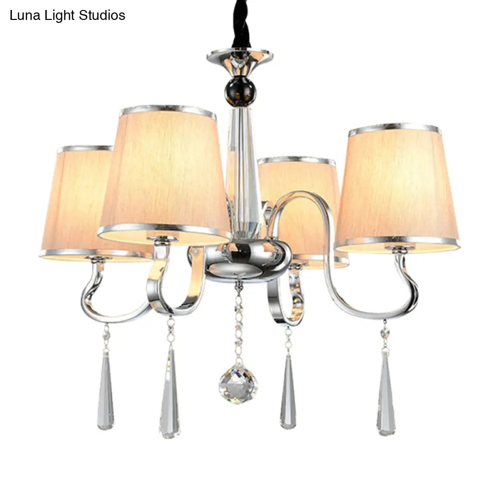 Contemporary White Tapered Chandelier Light - Pendant Lighting With Crystal Drop For Living Room