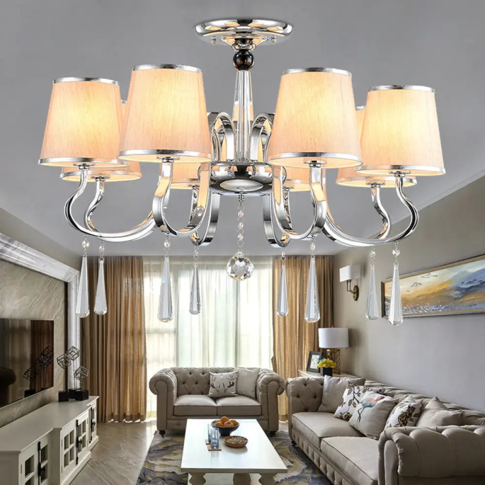 Contemporary White Tapered Chandelier Light - Pendant Lighting With Crystal Drop For Living Room