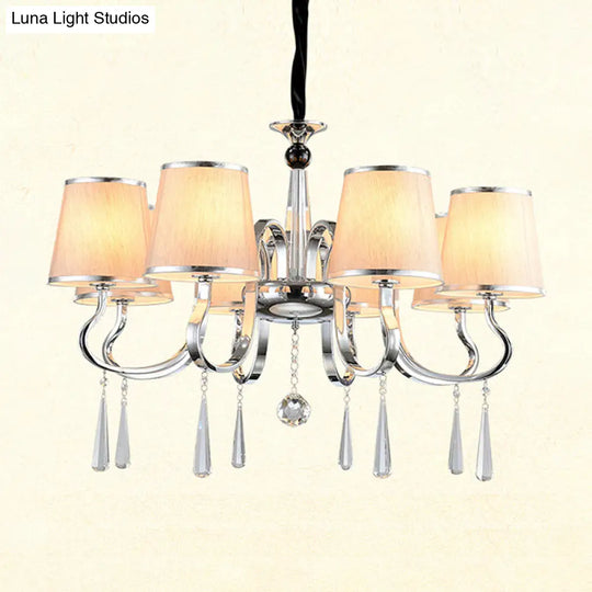 Contemporary White Tapered Chandelier Light - Pendant Lighting With Crystal Drop For Living Room