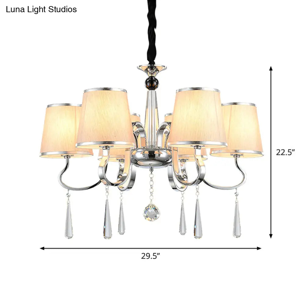 Contemporary White Tapered Chandelier Light - Pendant Lighting With Crystal Drop For Living Room