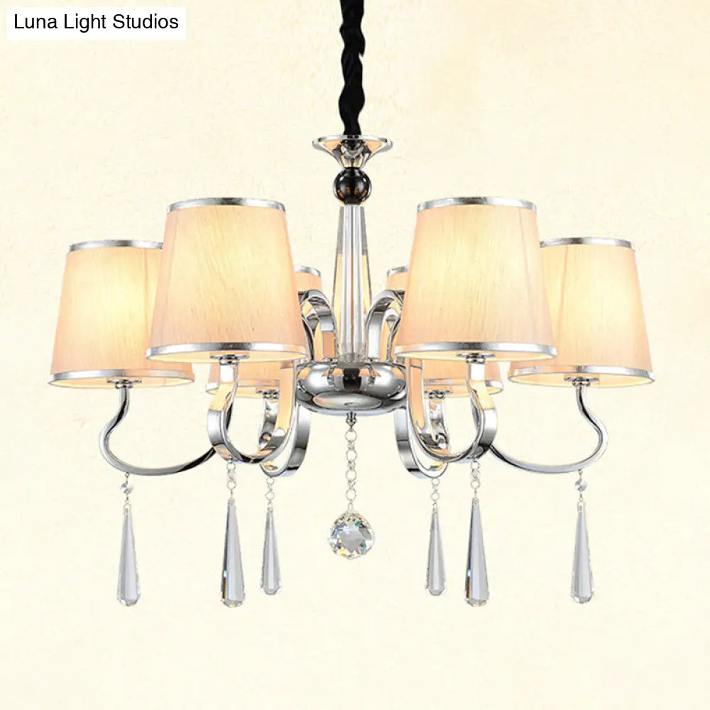 Contemporary White Tapered Chandelier Light - Pendant Lighting With Crystal Drop For Living Room