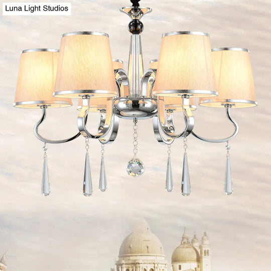 Contemporary White Tapered Chandelier Light - Pendant Lighting With Crystal Drop For Living Room