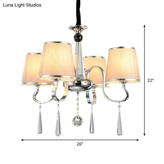 Contemporary White Tapered Chandelier Light - Pendant Lighting With Crystal Drop For Living Room