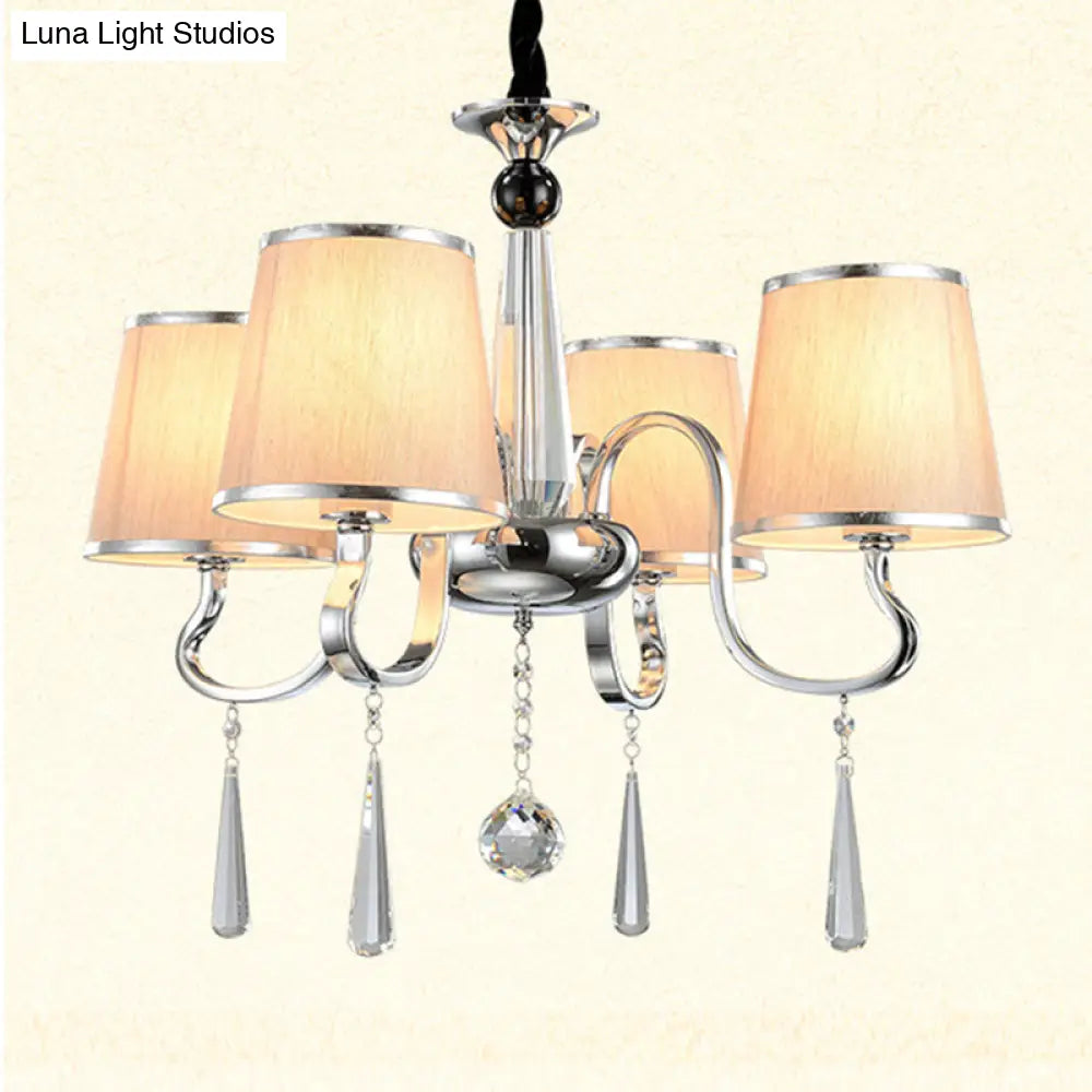 Contemporary White Tapered Chandelier Light - Pendant Lighting With Crystal Drop For Living Room