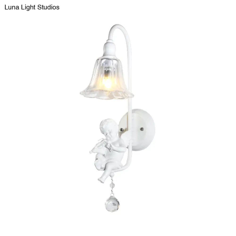 Contemporary White Wall Lamp With Bell Shade & Angel Design For Kids Room