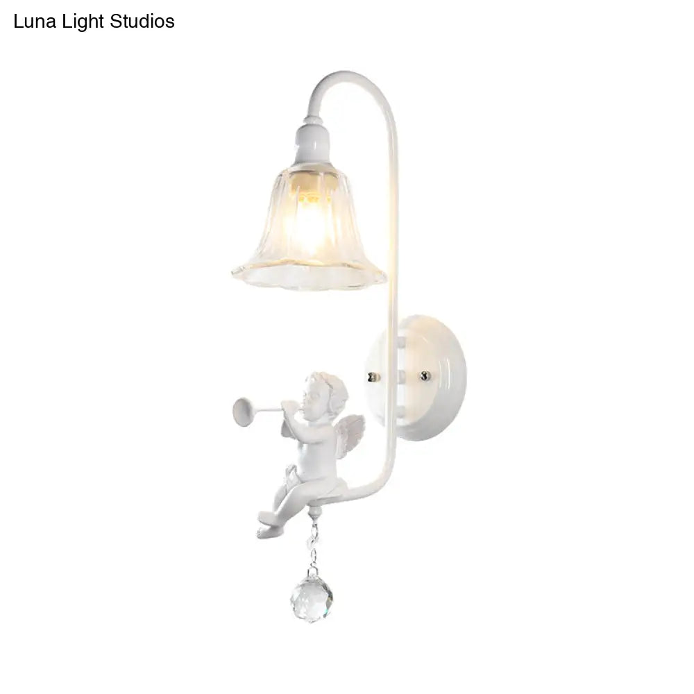 Contemporary White Wall Lamp With Bell Shade & Angel Design For Kids Room