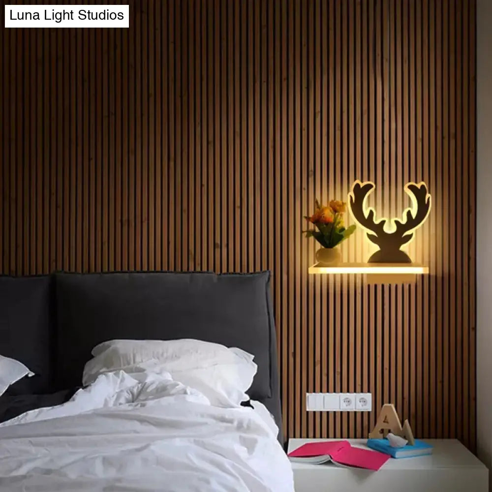 Contemporary White Wall Light With Shelf For Adult Child Bedroom