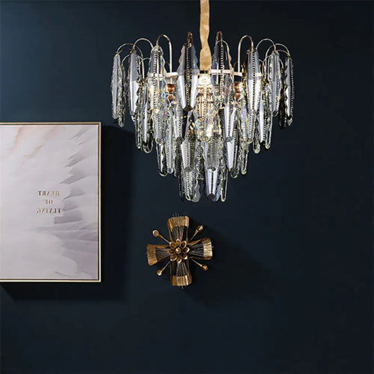 Contemporary Willow Shape Bedroom Chandelier - Clear Crystal Multi-Light Ceiling Pendant