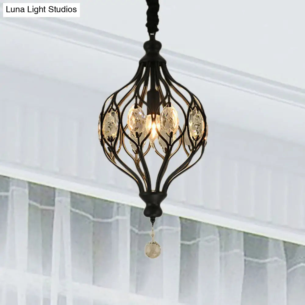 Contemporary Metal Pendant Light With Crystal Accent - Black/Brass Finish