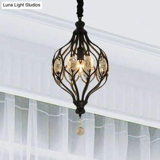 Contemporary Metal Pendant Light With Crystal Accent - Black/Brass Finish