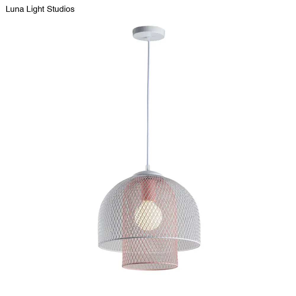 Contemporary Metallic Wire Mesh Pendant Lamp With 1 Light - White & Pink/White Blue Hanging