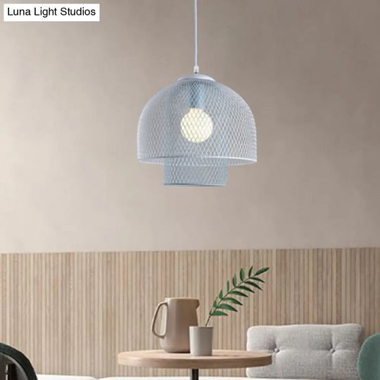 Contemporary Metallic Wire Mesh Pendant Lamp With 1 Light - White & Pink/White Blue Hanging