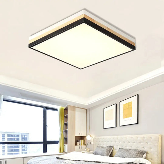 Contemporary Wood Black Led Flush Mount Lamp - Wide Square Design (16’/19.5’/23.5’)