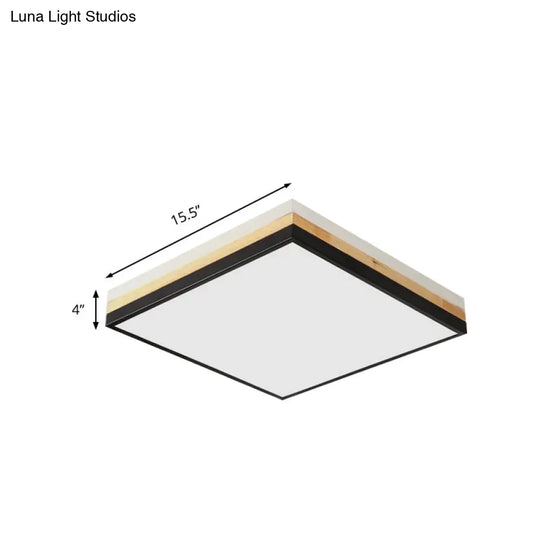 Contemporary Wood Black Led Flush Mount Lamp - Wide Square Design (16/19.5/23.5) White/Warm/Natural