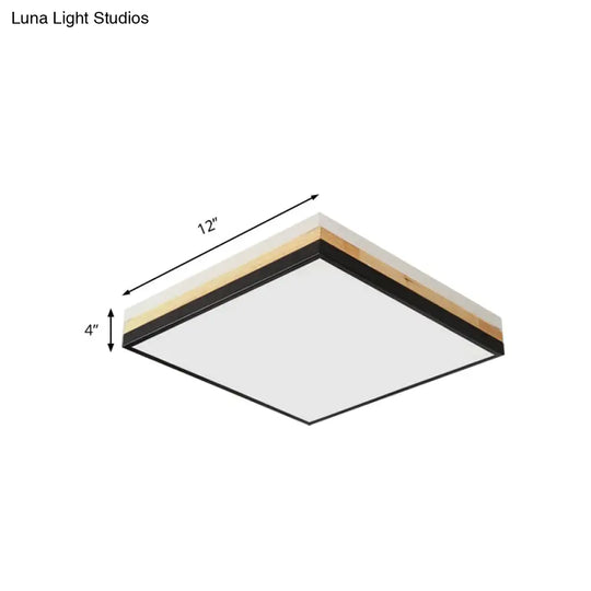 Contemporary Wood Black Led Flush Mount Lamp - Wide Square Design (16/19.5/23.5) White/Warm/Natural