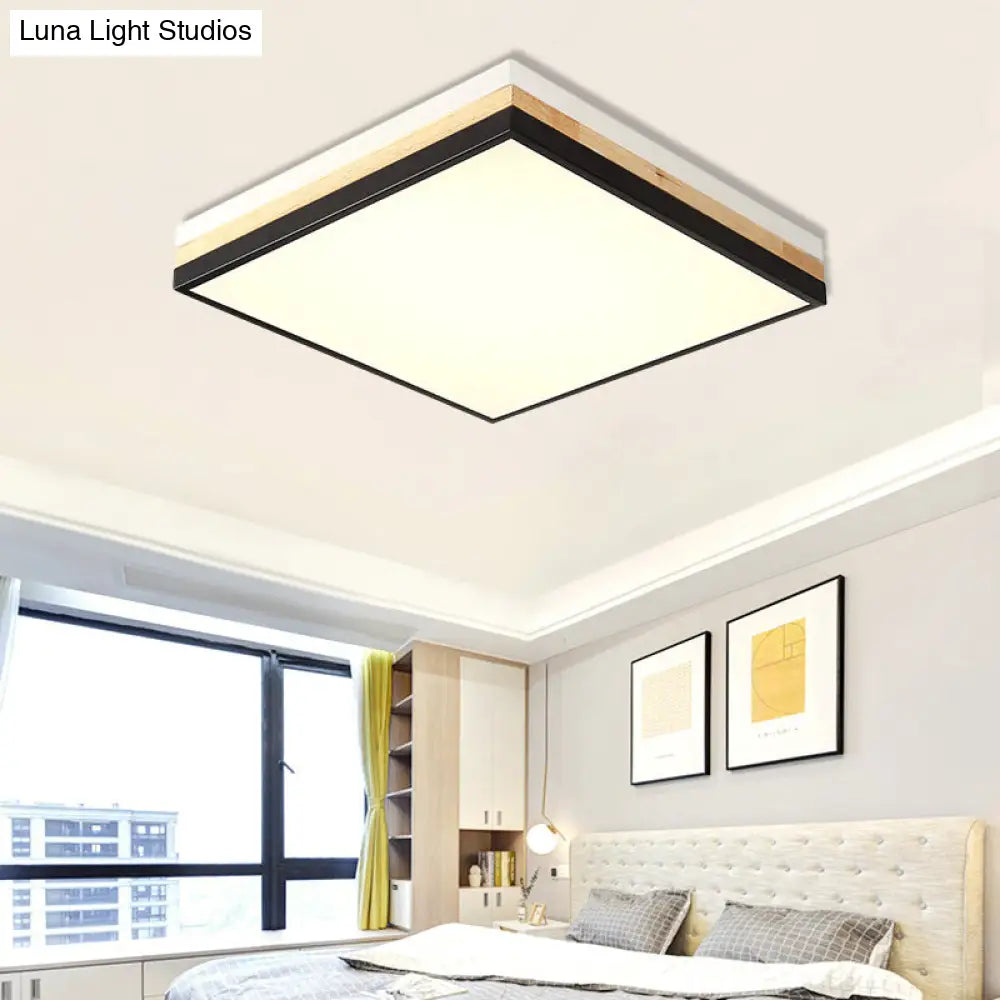 Contemporary Wood Black Led Flush Mount Lamp - Wide Square Design (16/19.5/23.5) White/Warm/Natural