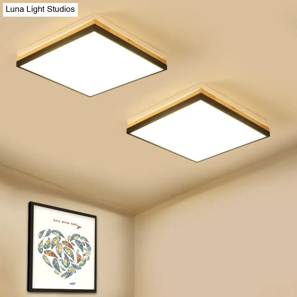 Contemporary Wood Black Led Flush Mount Lamp - Wide Square Design (16/19.5/23.5) White/Warm/Natural