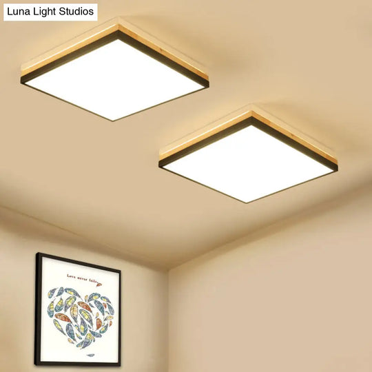 Contemporary Wood Black Led Flush Mount Lamp - Wide Square Design (16/19.5/23.5) White/Warm/Natural