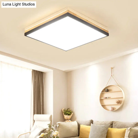 Contemporary Wood Black Led Flush Mount Lamp - Wide Square Design (16/19.5/23.5) White/Warm/Natural