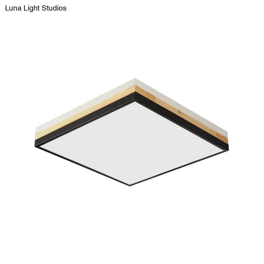 Contemporary Wood Black Led Flush Mount Lamp - Wide Square Design (16/19.5/23.5) White/Warm/Natural