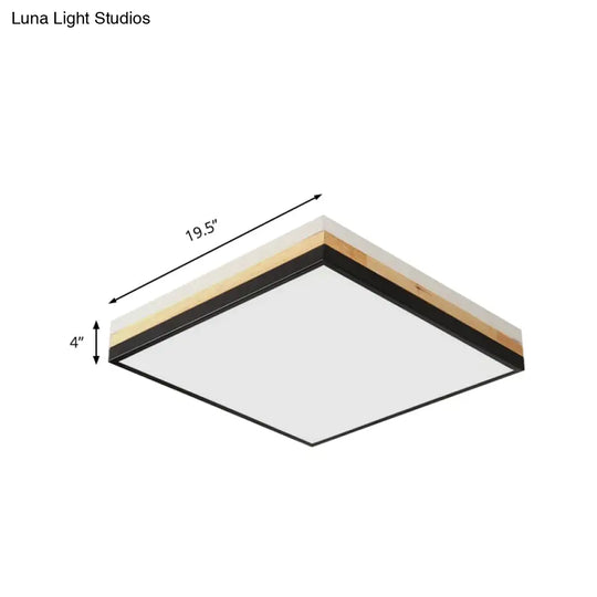 Contemporary Wood Black Led Flush Mount Lamp - Wide Square Design (16’/19.5’/23.5’)
