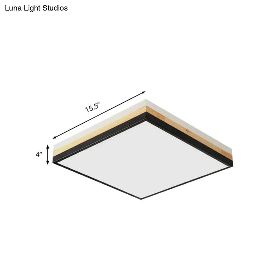 Contemporary Wood Black Led Flush Mount Lamp - Wide Square Design (16’/19.5’/23.5’)
