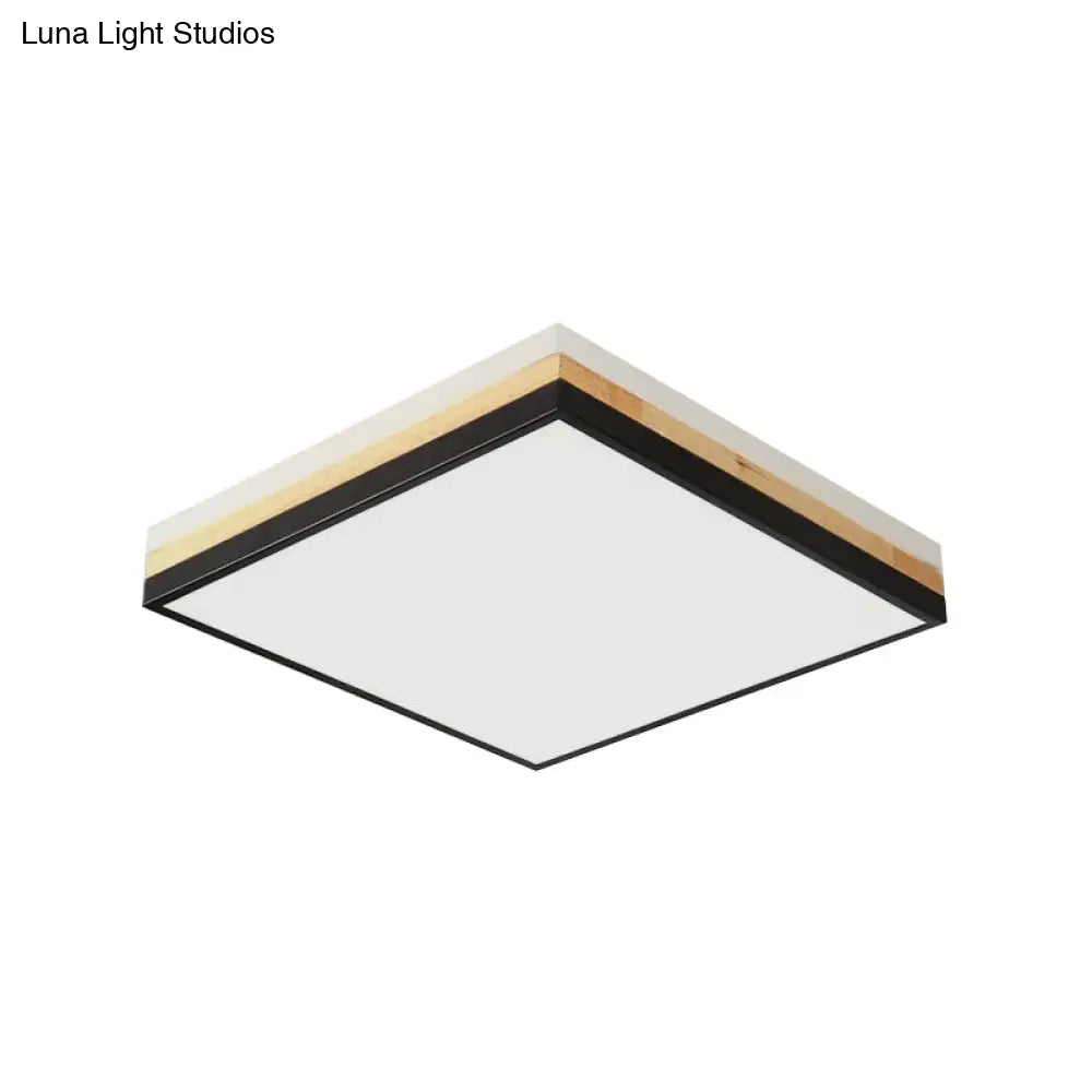 Contemporary Wood Black Led Flush Mount Lamp - Wide Square Design (16’/19.5’/23.5’)