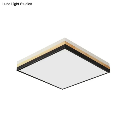 Contemporary Wood Black Led Flush Mount Lamp - Wide Square Design (16’/19.5’/23.5’)