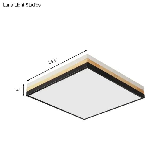 Contemporary Wood Black Led Flush Mount Lamp - Wide Square Design (16/19.5/23.5) White/Warm/Natural