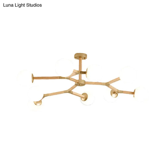 Contemporary Wood Branch Chandelier With White/Black/Gold Finish 3/6/9 Lights And White Glass Shade