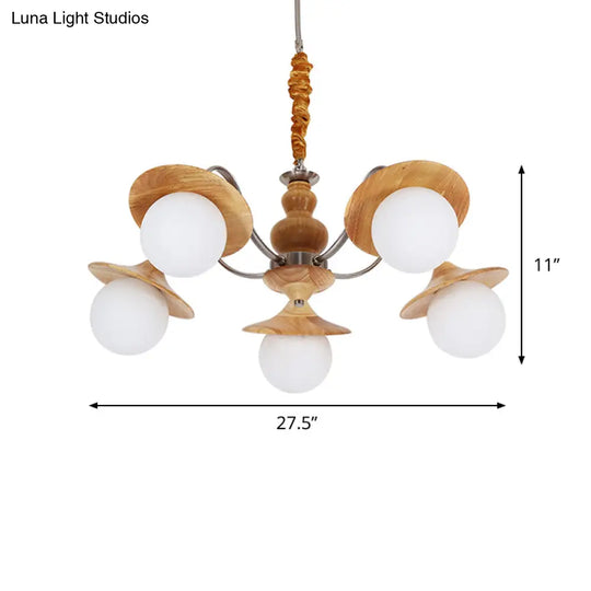 Contemporary Wood Chandelier With Flared Design - 5 Bulb Hanging Light Kit For Restaurants