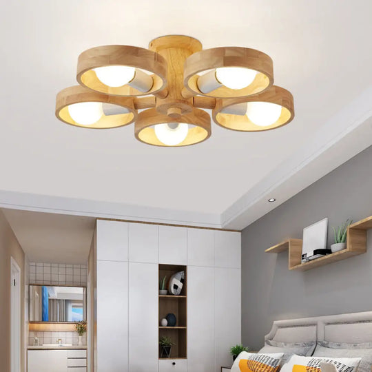 Contemporary Wood Circular Ceiling Chandelier Light For Living Room 5 /