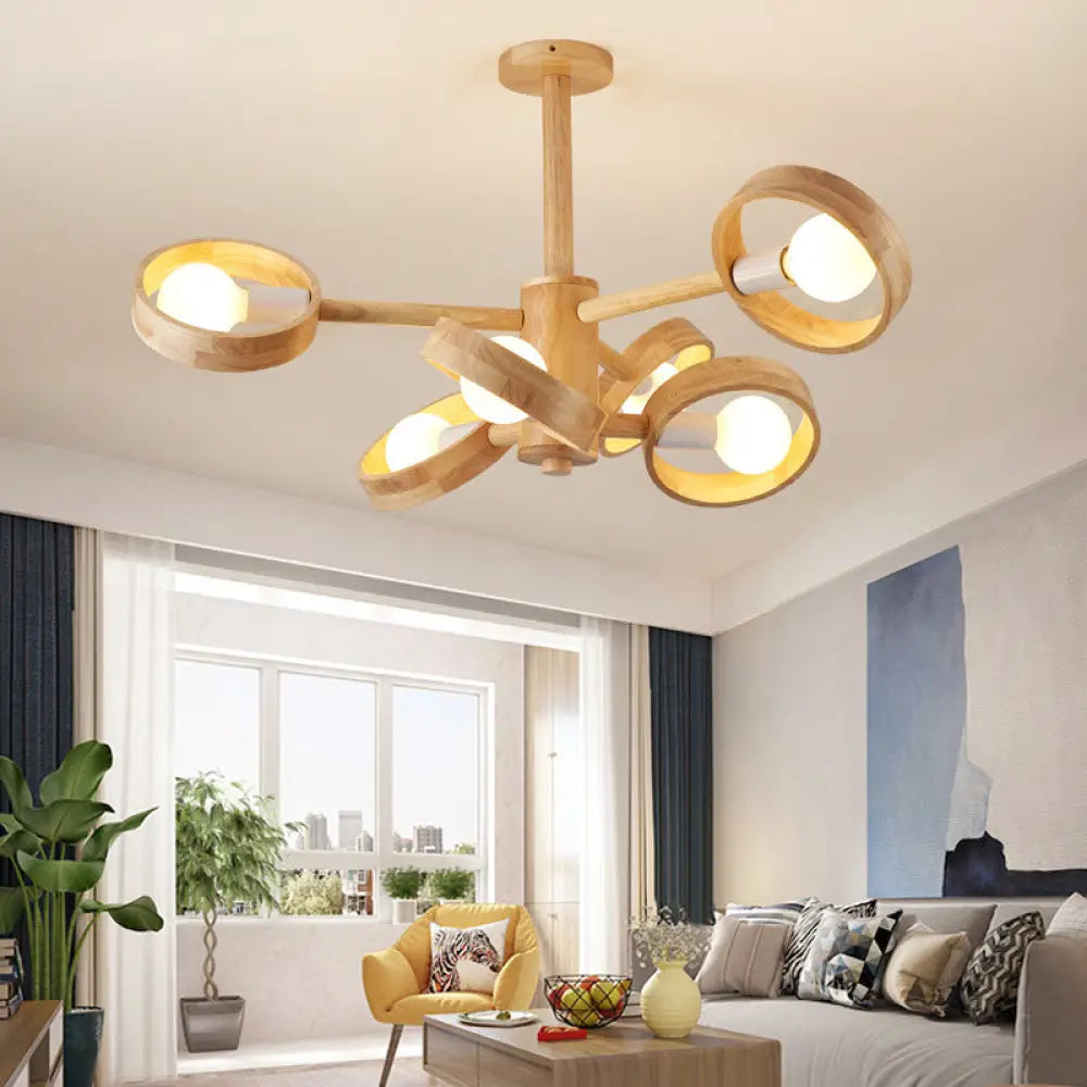 Contemporary Wood Circular Ceiling Chandelier Light For Living Room 6 /