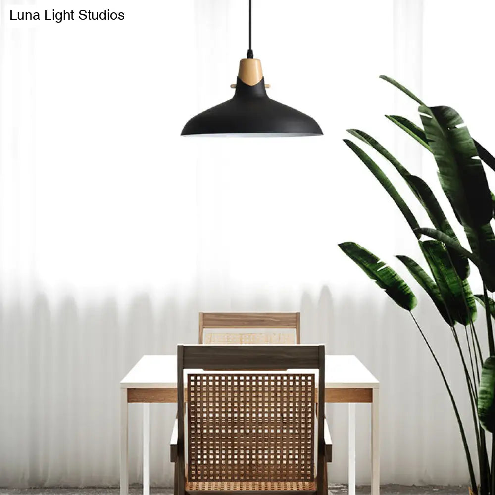 Modern Wooden Hanging Light With Metal Shade - Suspension Lighting For Dining Table