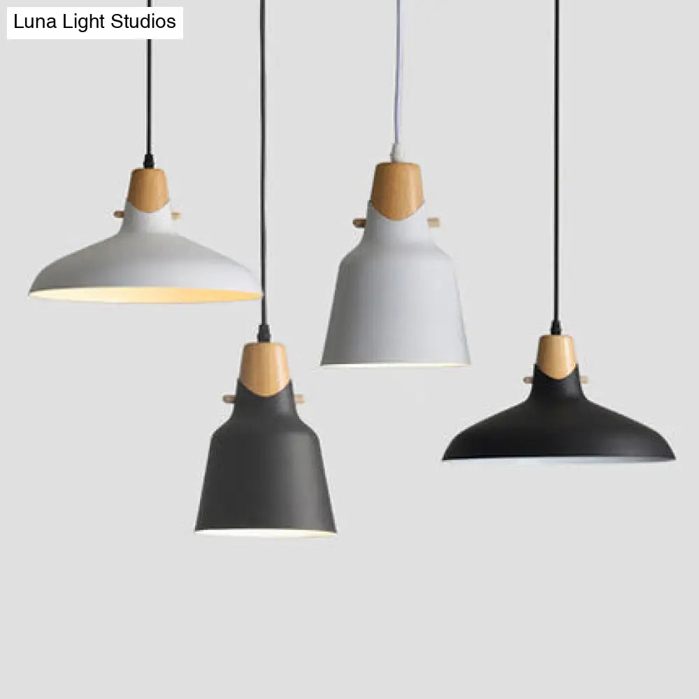 Modern Wooden Hanging Light With Metal Shade - Suspension Lighting For Dining Table