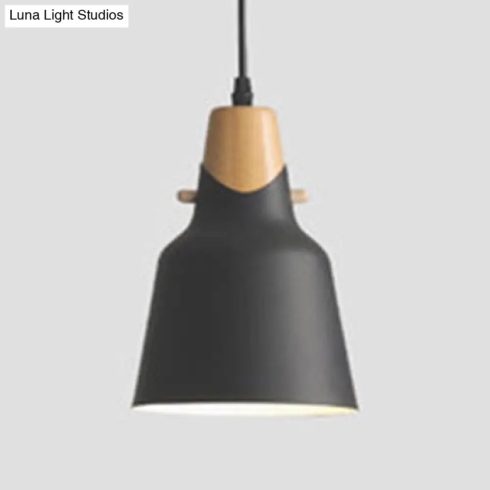 Modern Wooden Hanging Light With Metal Shade - Suspension Lighting For Dining Table Black / 8.5