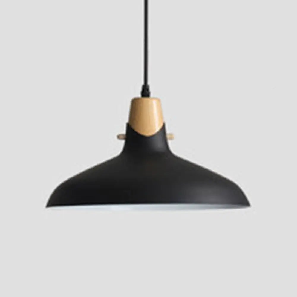 Contemporary Wood Finish Hanging Light Fixture With Metal Shade - Ideal For Dining Table Black / 14’