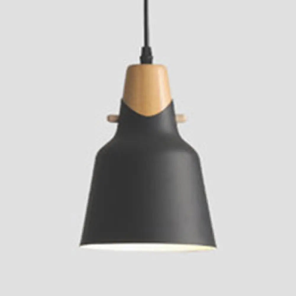 Contemporary Wood Finish Hanging Light Fixture With Metal Shade - Ideal For Dining Table Black /