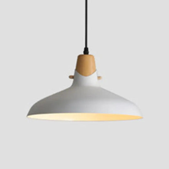 Contemporary Wood Finish Hanging Light Fixture With Metal Shade - Ideal For Dining Table White / 14’