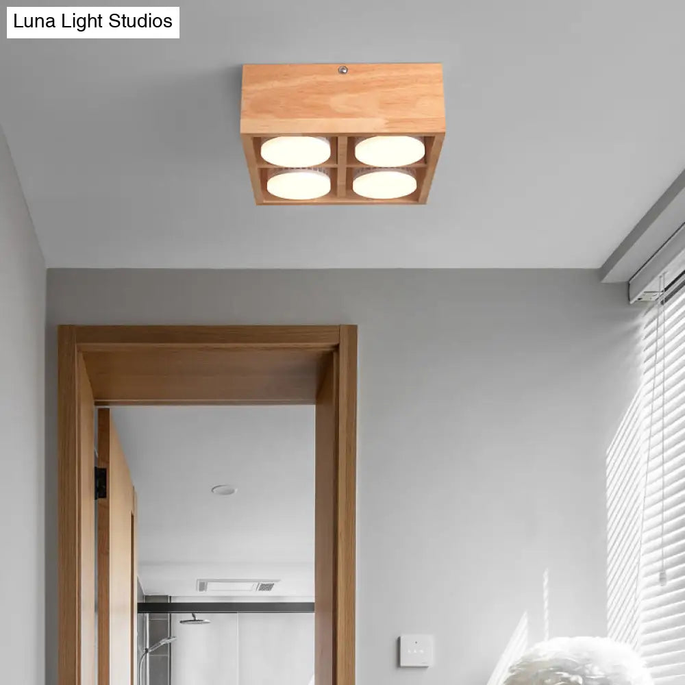 Contemporary Wood Flush Mount Ceiling Light With Led For Corridors