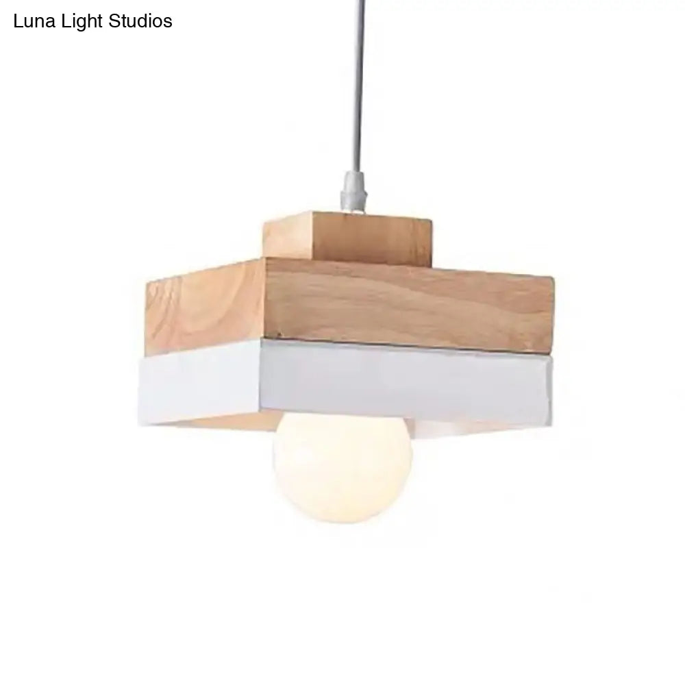 Contemporary Wood Geometry Hanging Ceiling Light - 1-Light Metallic Suspension For Dining Room White