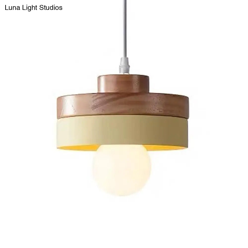 Contemporary Wood Geometry Hanging Ceiling Light - 1-Light Metallic Suspension For Dining Room